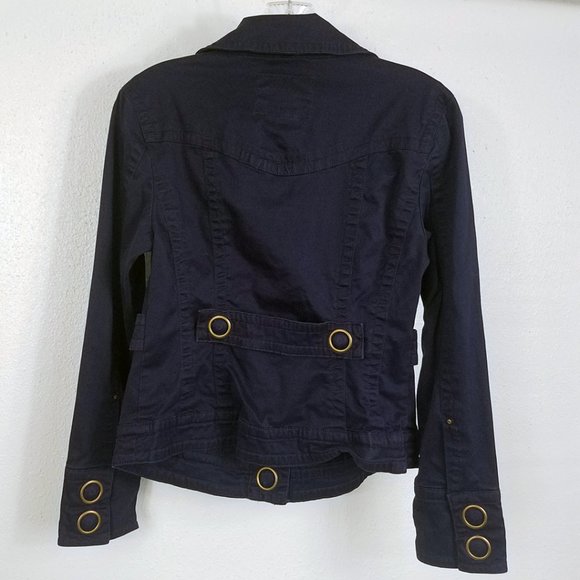 Live A Little L.A.L. Navy Blue Brass Women's Coat Street Moto Jacket - Picture 5 of 8